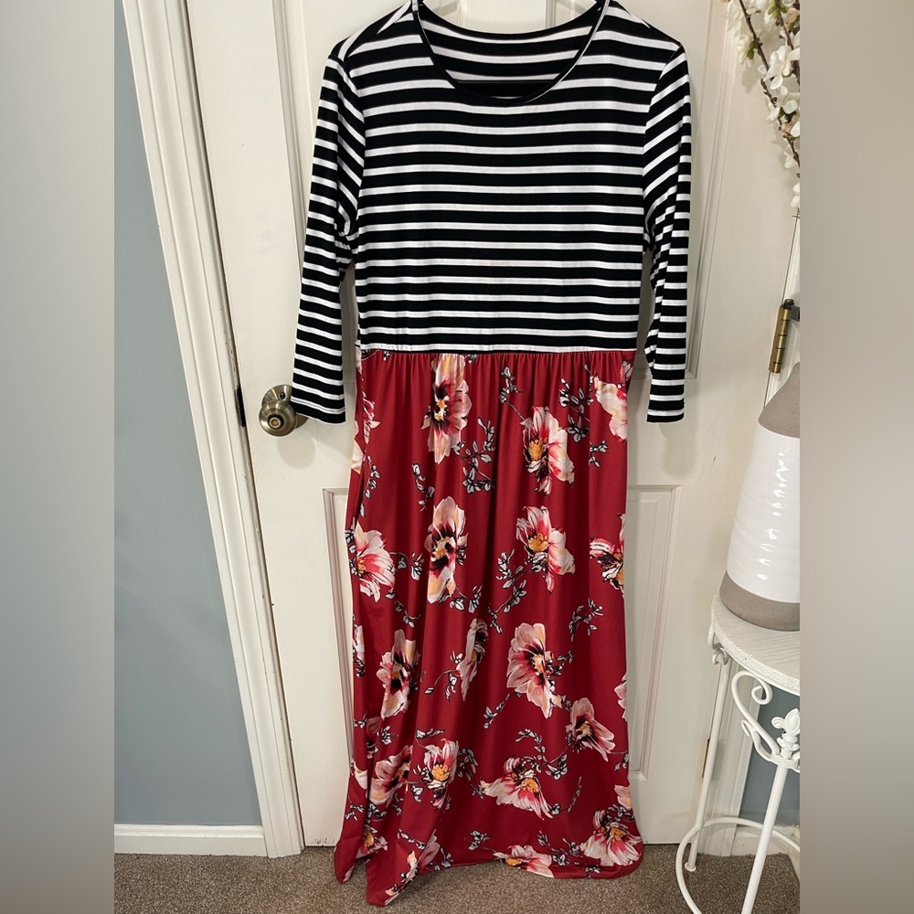 Floral striped maxi dress